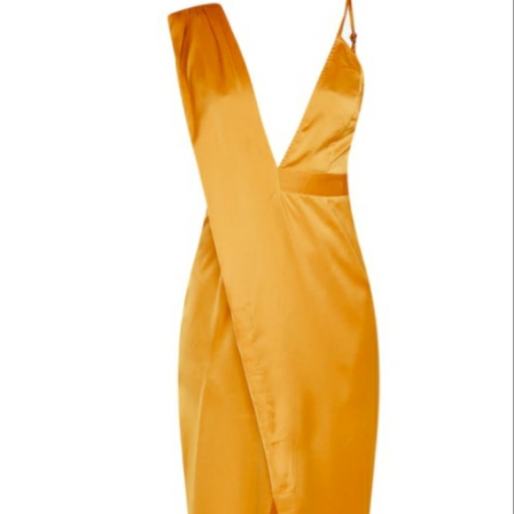 mustard asymmetric drape detail maxi dress Brown Draped Asymmetric Maxi Dress XS main image 1
